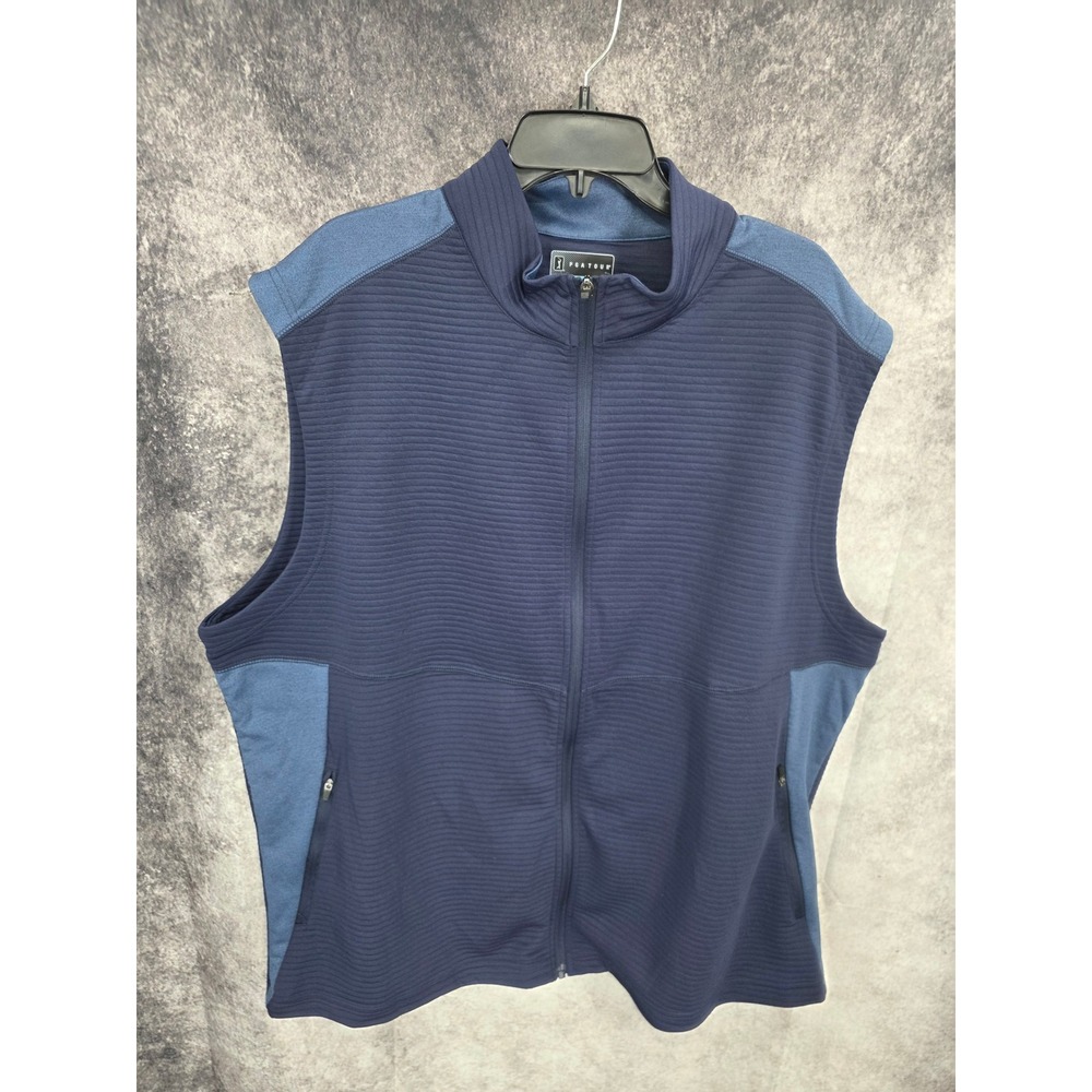 PGA Tour Golf Vest Mens 2XL Blue Full Zip Mockneck Athleisure Country Club Sport